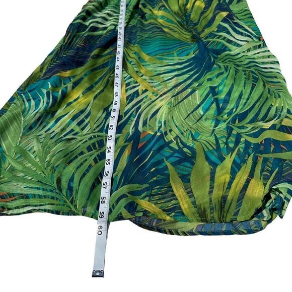 Revamped Tropical Leaf Print Maxi Dress Womens Large Coloful Chiffon Boho Glam - Picture 10 of 12